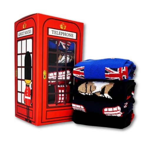 London British Theme Socks Gift Boxed Set of 4 Cotton Unisex Size 6-11 UK